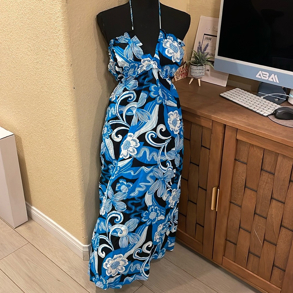 Blue Floral Midi Dress